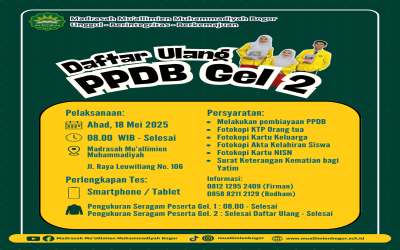 PENGUMUMAN PESERTA DIDIK BARU GEL 2 MADRASAH MU'ALLIMIEN MUHAMMADIYAH